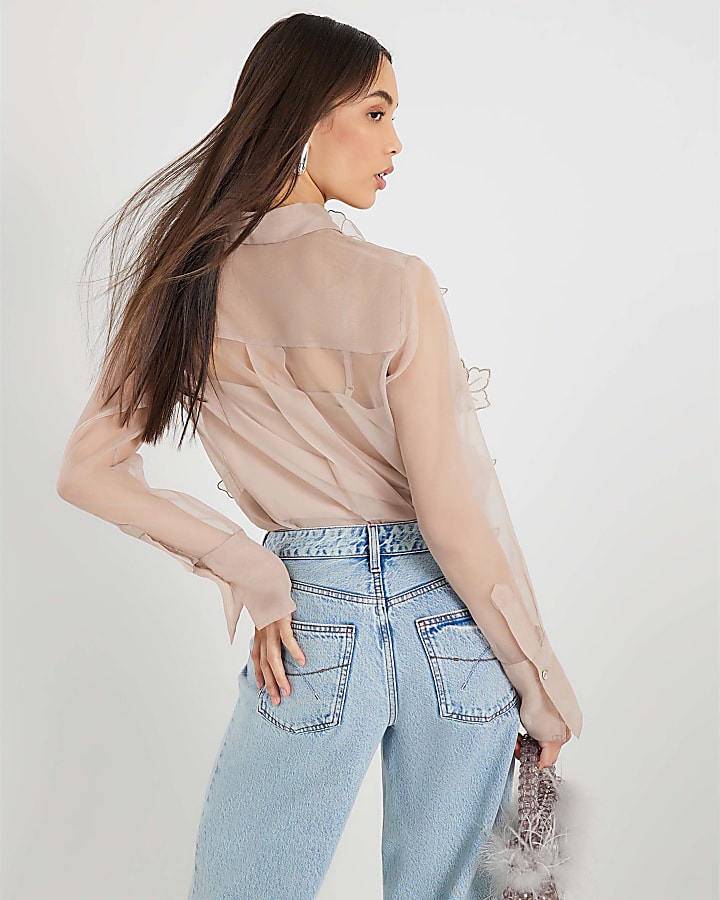 Pink Embellished Flower Shirt