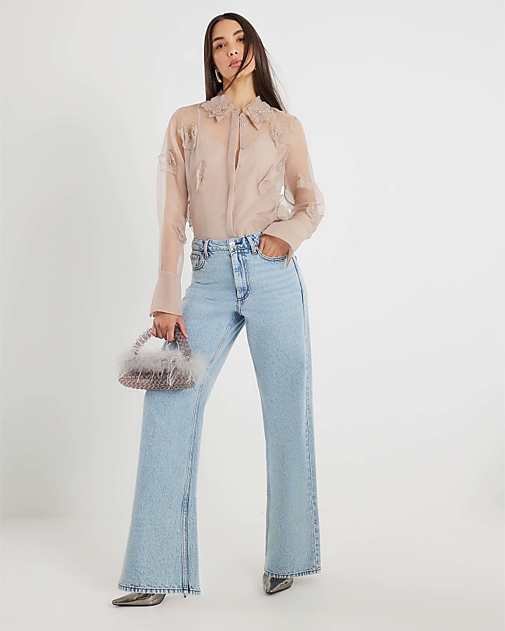 Pink Embellished Flower Shirt