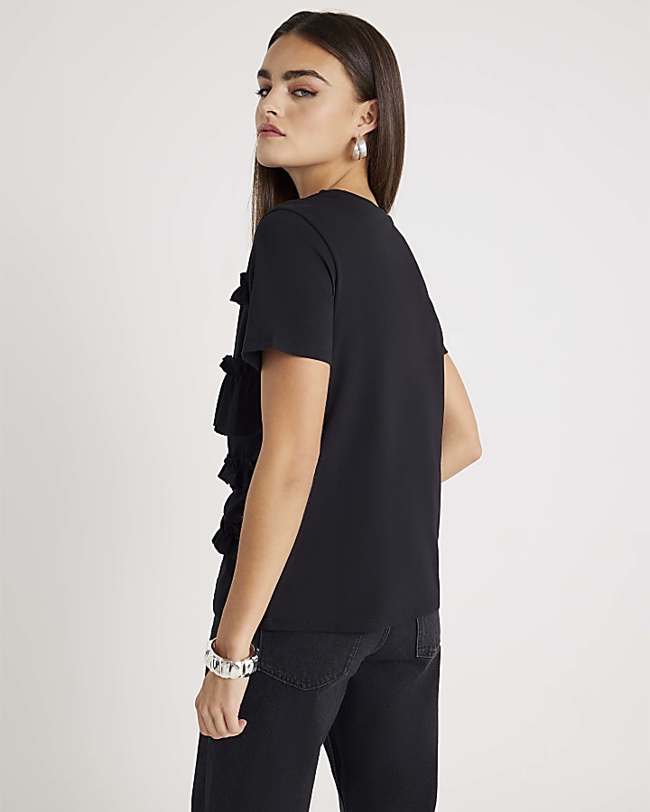 Black short sleeve Ruffle T-shirt