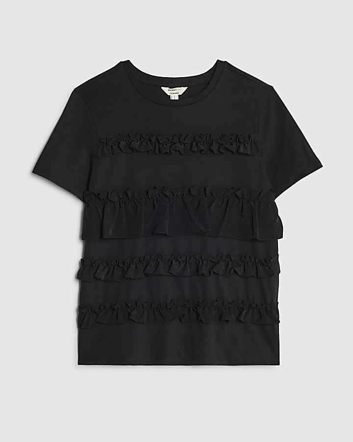 Black short sleeve Ruffle T-shirt