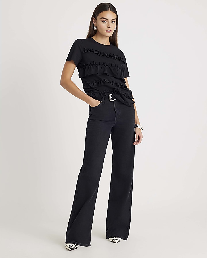 Black short sleeve Ruffle T-shirt