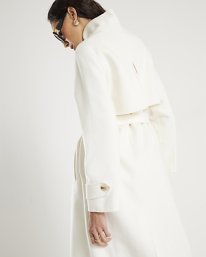Cream Handmade wool blend Funnel Neck Coat