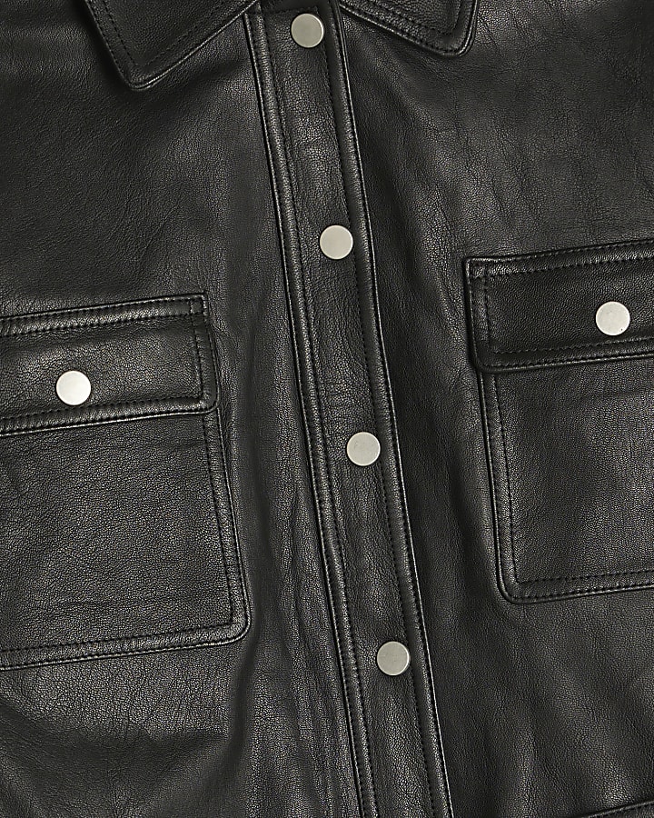 Black Leather Belted Long Sleeve Shirt