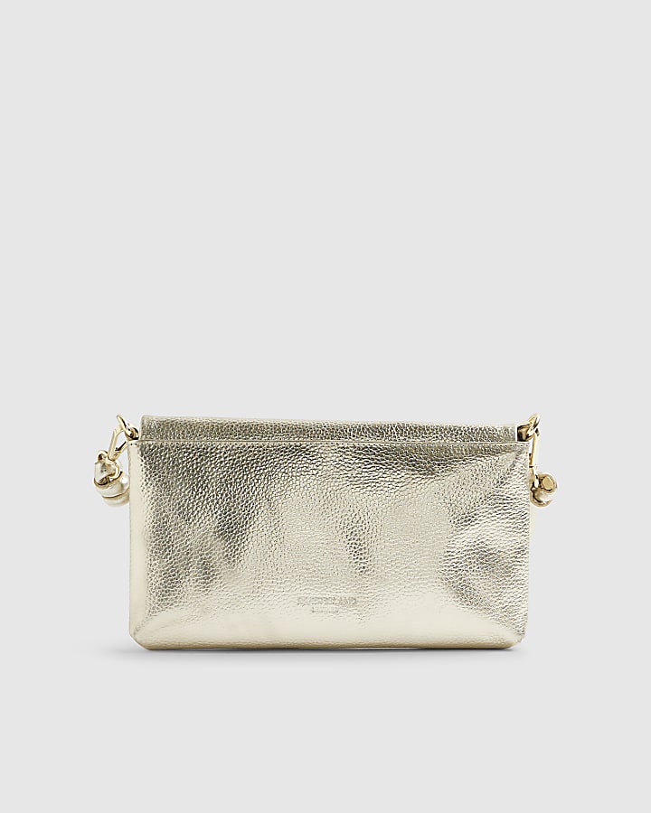 Gold Leather Knot Shoulder Bag