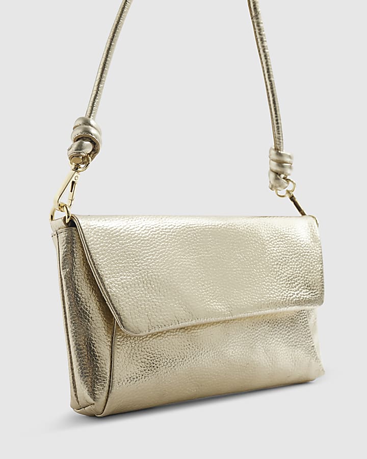 Gold Leather Knot Shoulder Bag