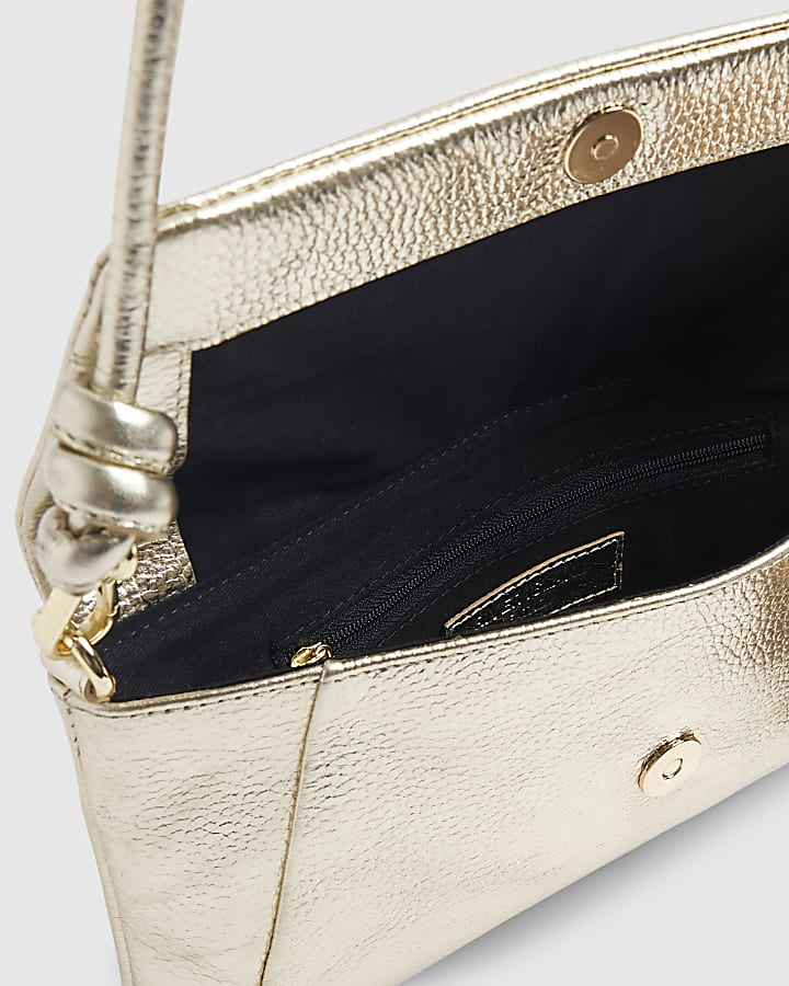 Gold Leather Knot Shoulder Bag