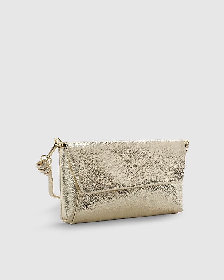Gold Leather Knot Shoulder Bag