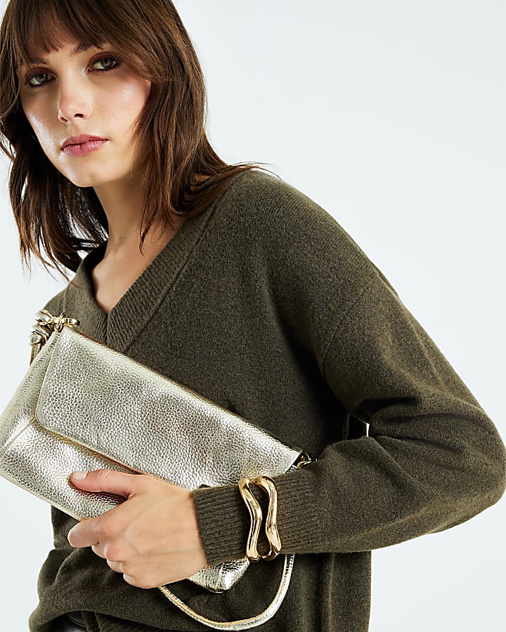 Gold Leather Knot Shoulder Bag