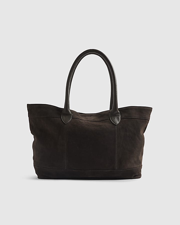Brown Suede Panelled Slouch Bag