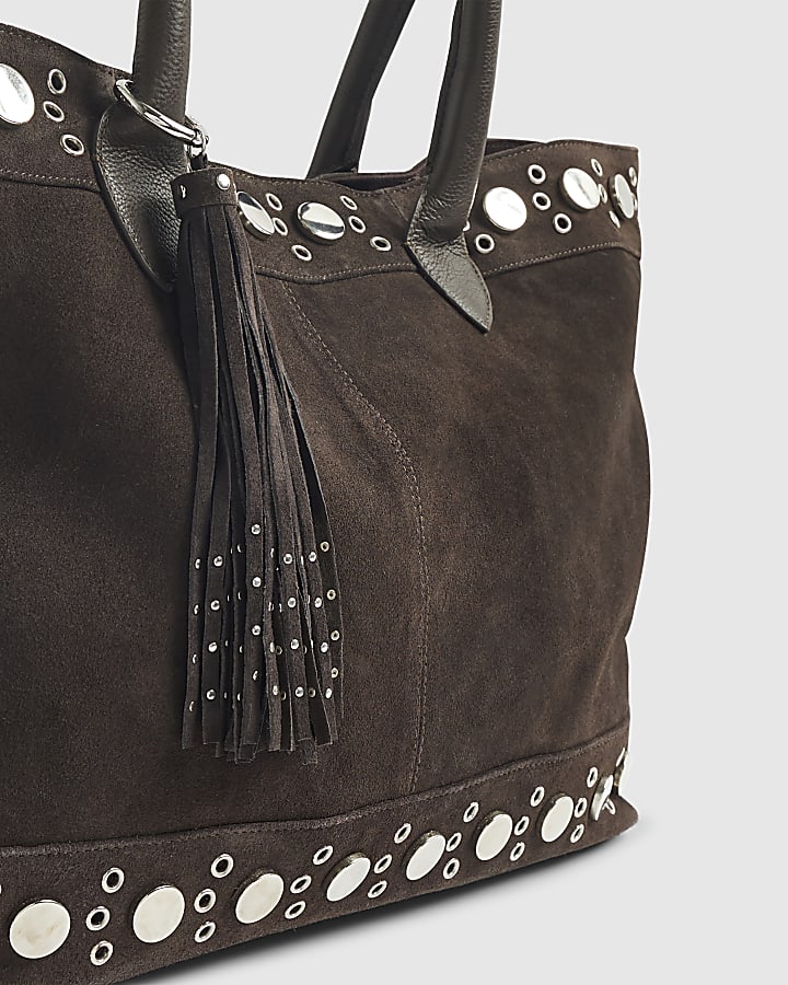 Brown Suede Panelled Slouch Bag