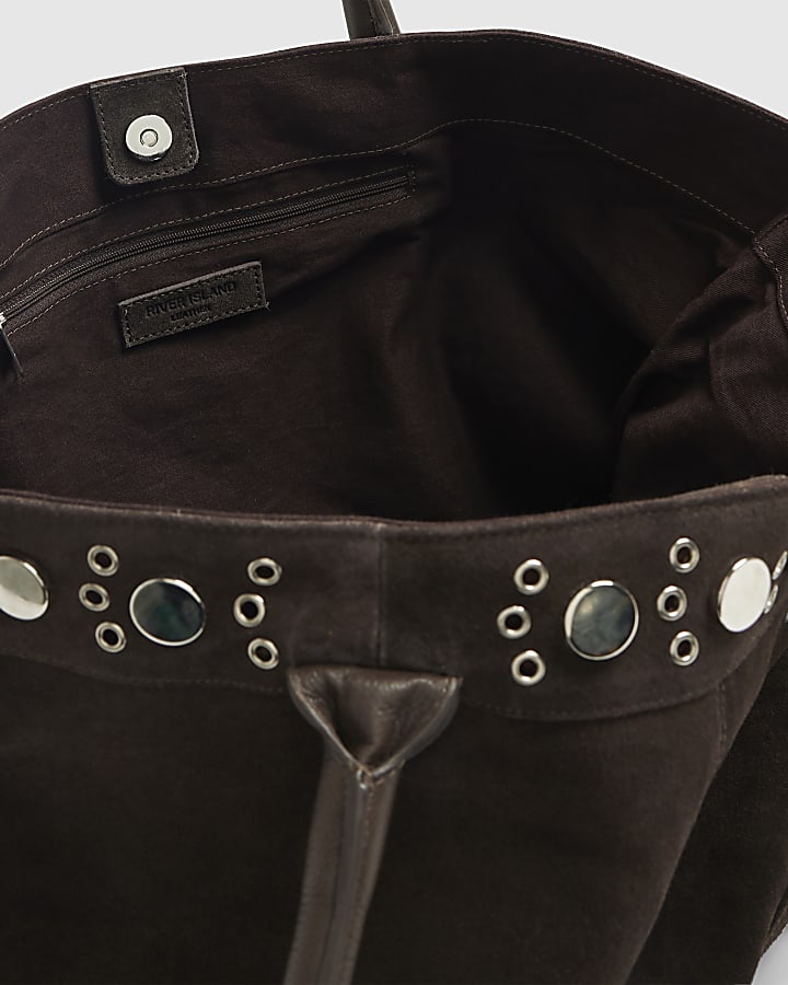 Brown Suede Panelled Slouch Bag