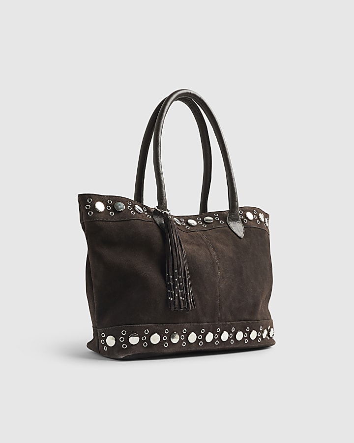 Brown Suede Panelled Slouch Bag