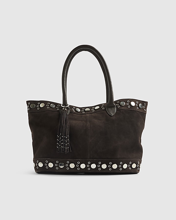 Brown Suede Panelled Slouch Bag