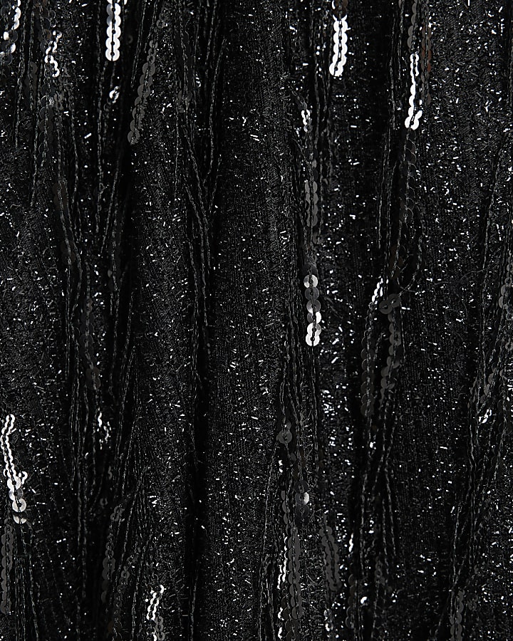 Black Sequin Embellished Halter Neck Top