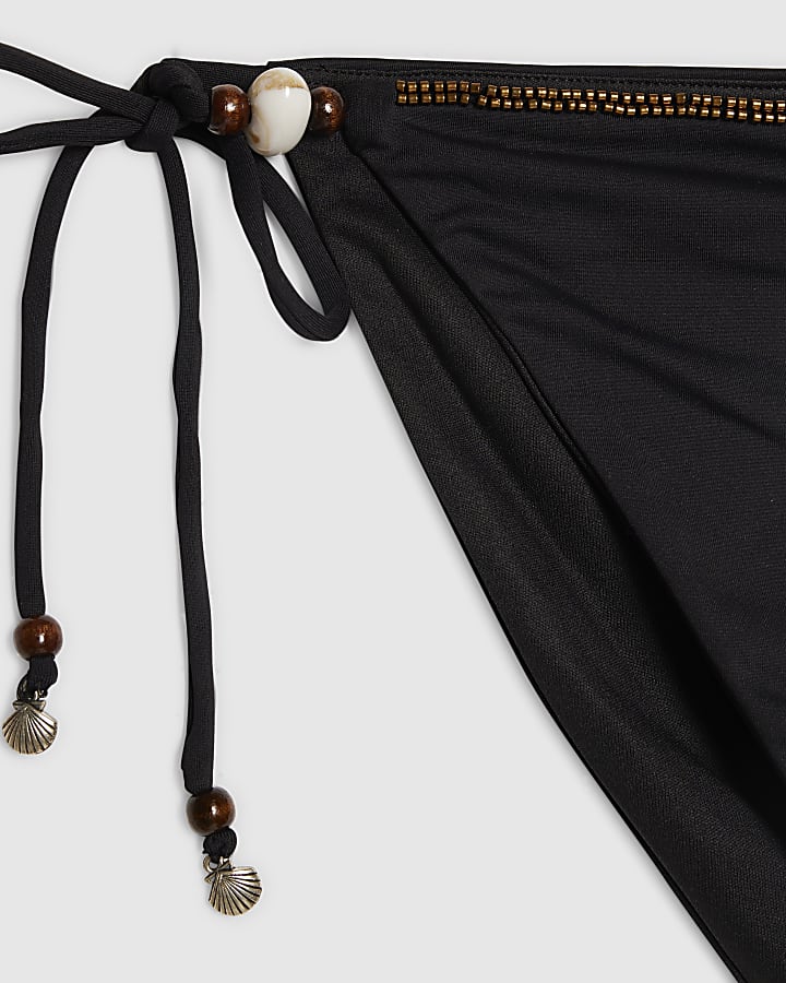 Black Tie Side Beaded Bikini Bottoms