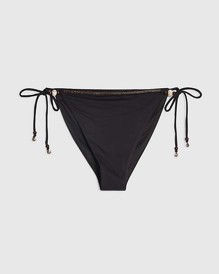 Black Tie Side Beaded Bikini Bottoms