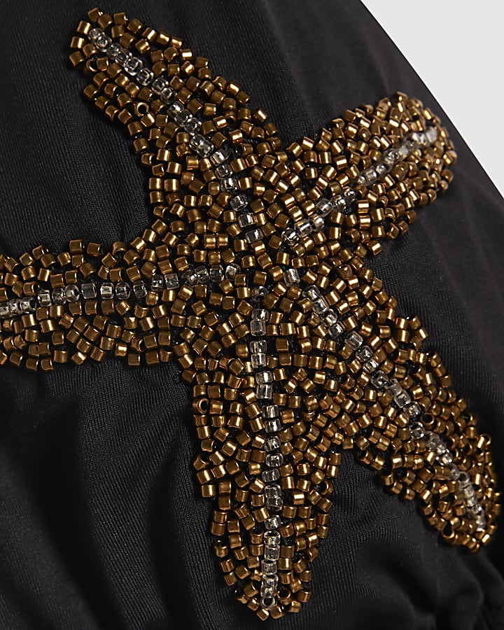 Black Starfish Embellished Bikini Top