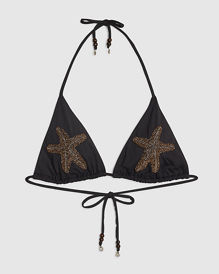 Black Starfish Embellished Bikini Top