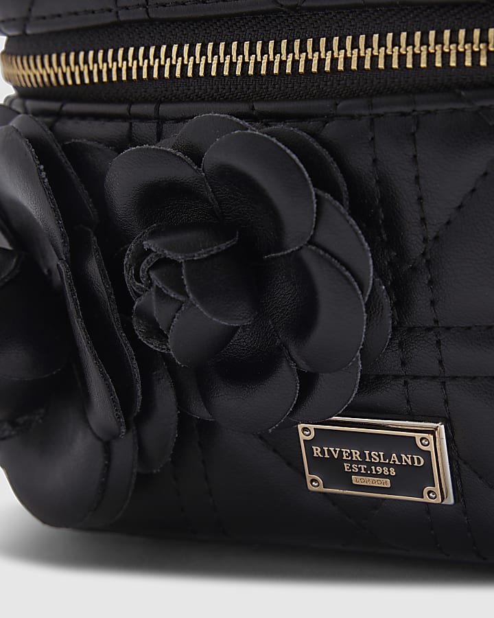 Black Quilted Pearl Handle Vanity Bag