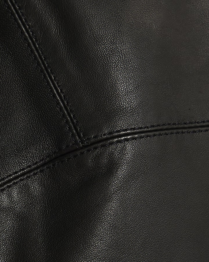 Black Faux leather Seam Detail Mini Skirt