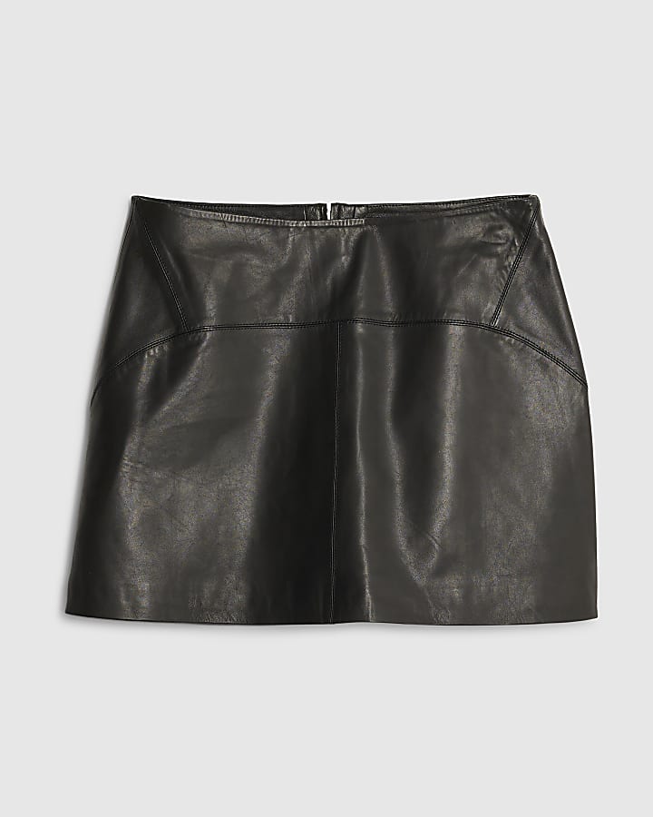 Black Faux leather Seam Detail Mini Skirt