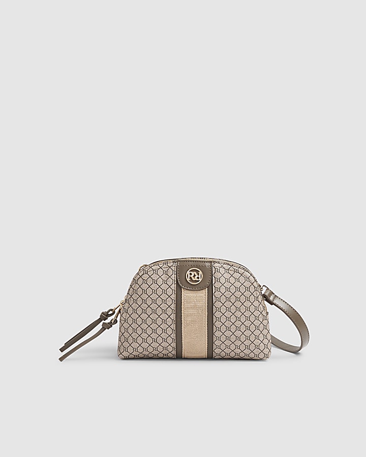 Beige Monogram Curved Top Cross Body Bag