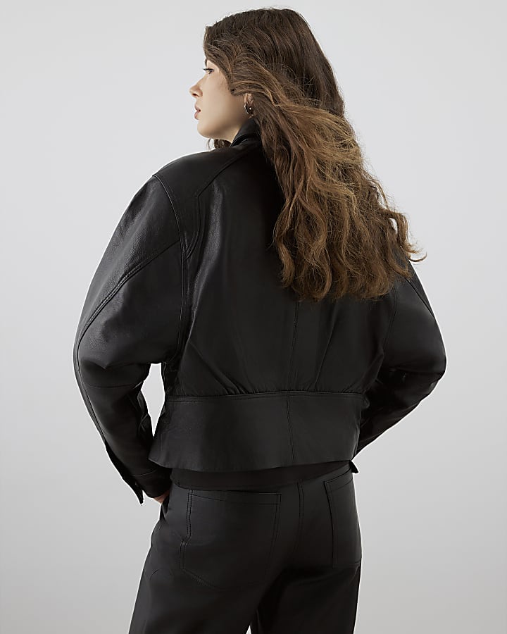 RI Studio Black Leather Bomber jacket