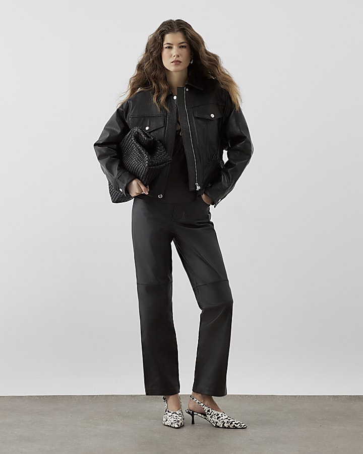RI Studio Black Leather Bomber jacket