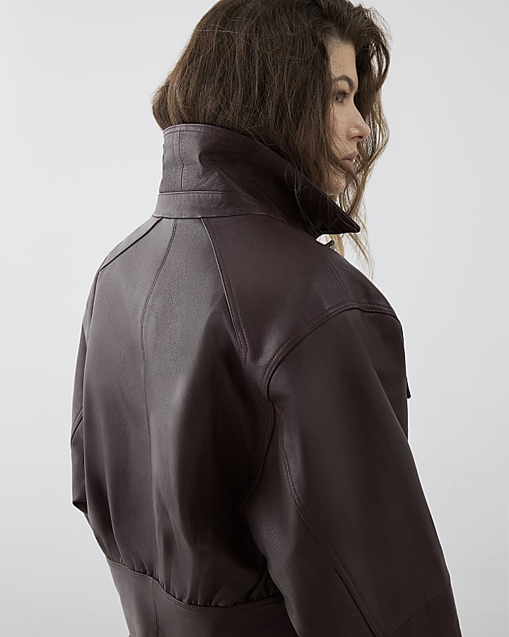 RI Studio Red Leather Bomber Jacket