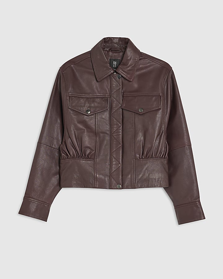 RI Studio Red Leather Bomber Jacket