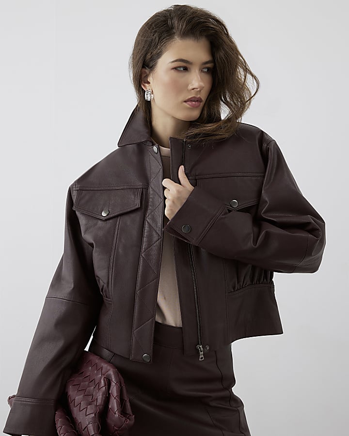 RI Studio Red Leather Bomber Jacket