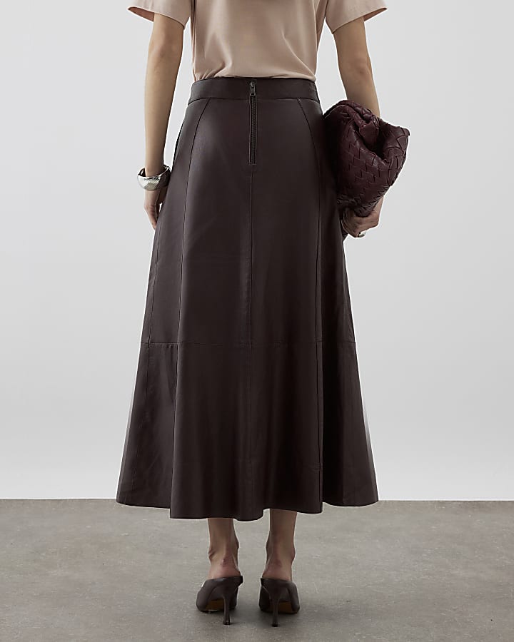 RI Studio Red Leather A Line midi Skirt