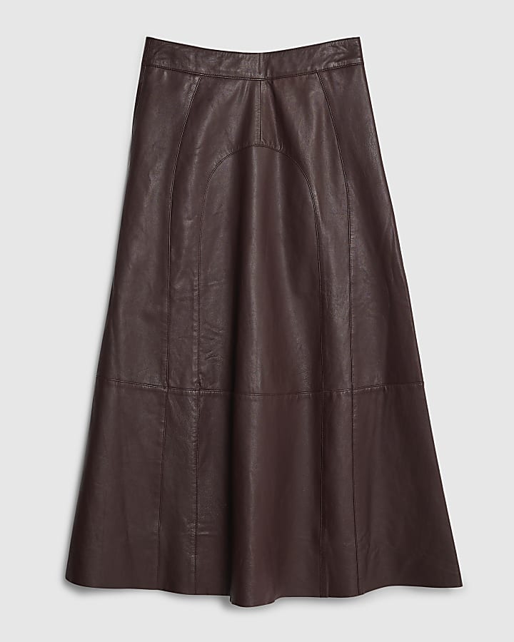 RI Studio Red Leather A Line midi Skirt