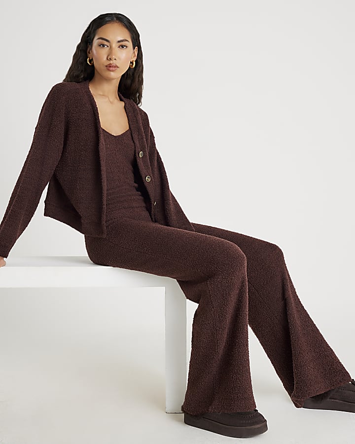 Brown Fluffy Wide Leg Trousers