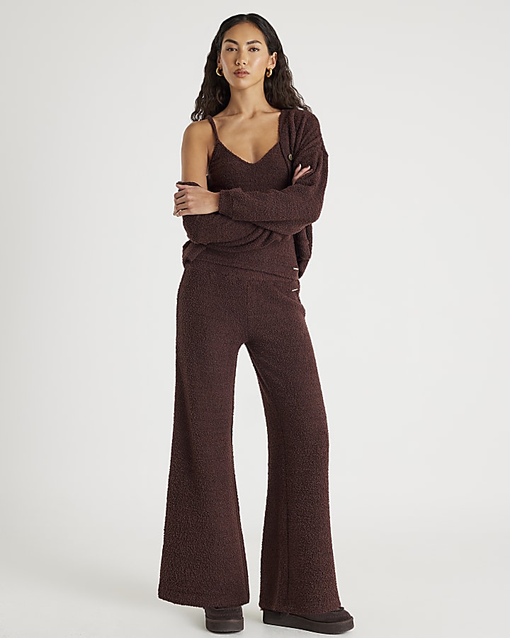Brown Fluffy Wide Leg Trousers