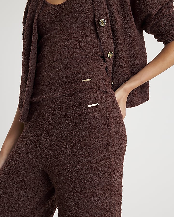 Brown Fluffy Wide Leg Trousers
