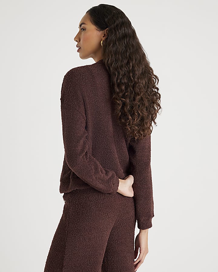 Brown Fluffy Long Sleeve Cardigan