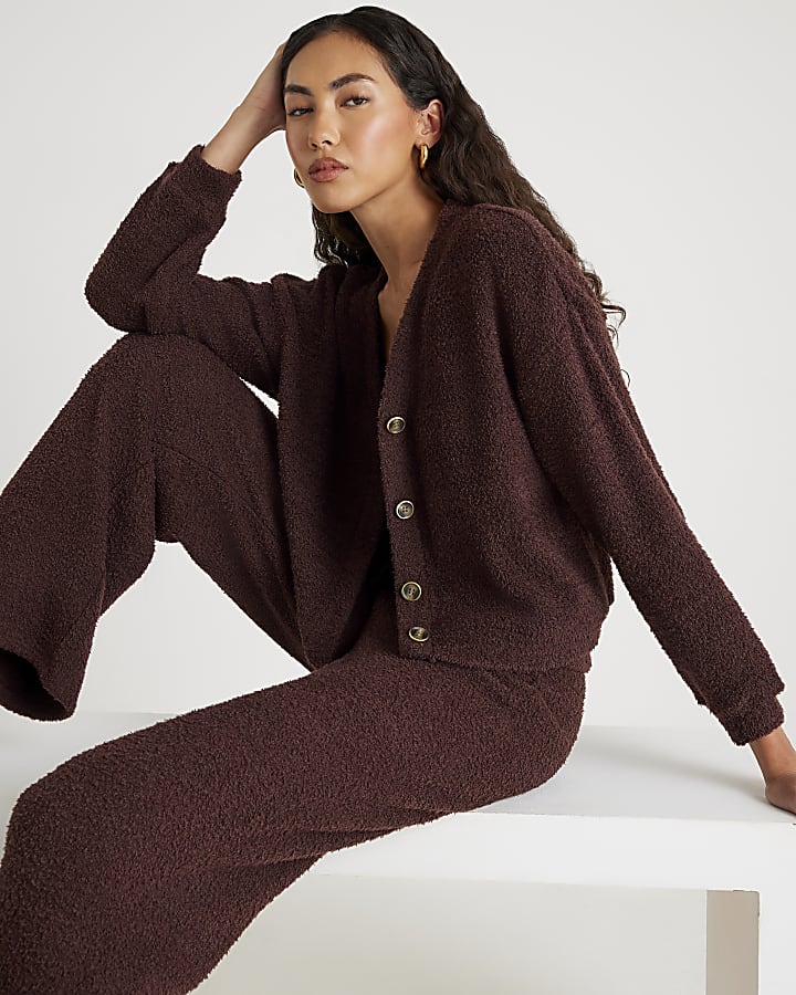 Brown Fluffy Long Sleeve Cardigan