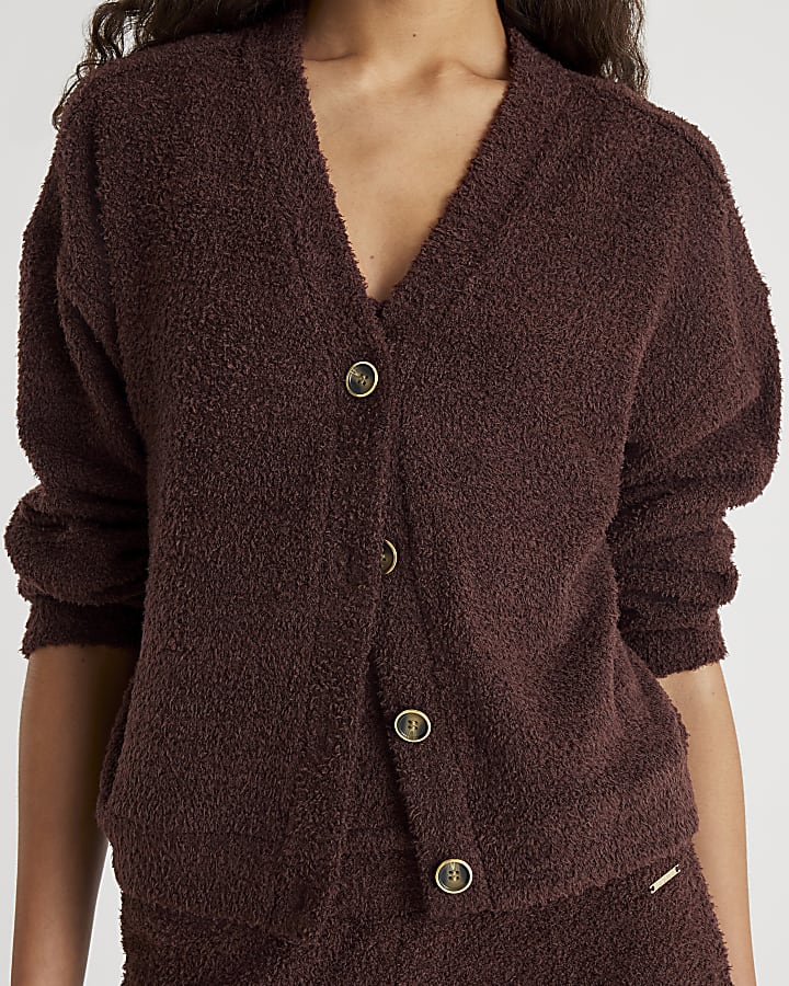 Brown Fluffy Long Sleeve Cardigan