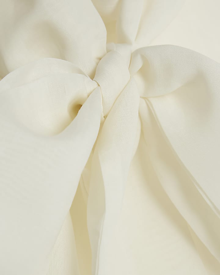 Cream Sheer Pussybow Neck Tie Blouse