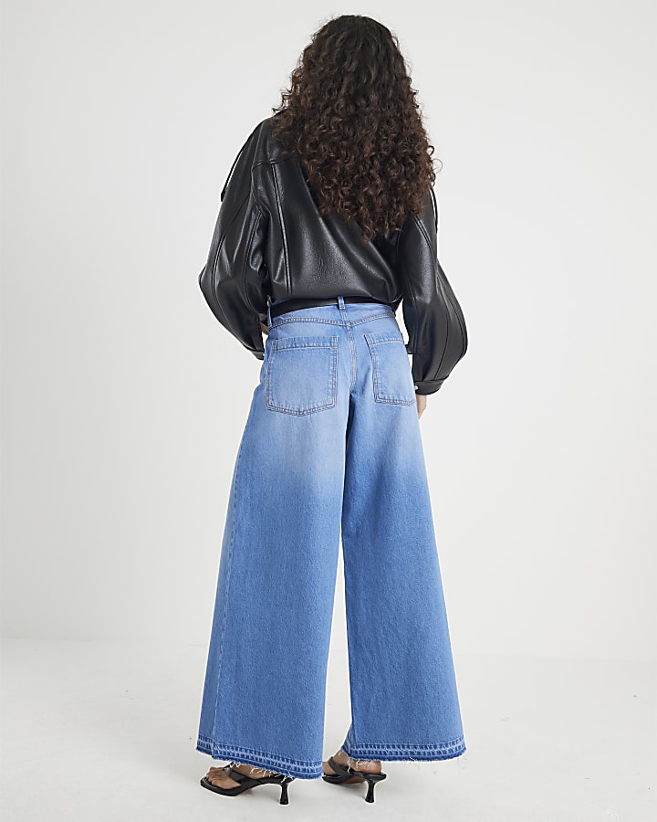 Blue Low Rise Belted Baggy Jeans