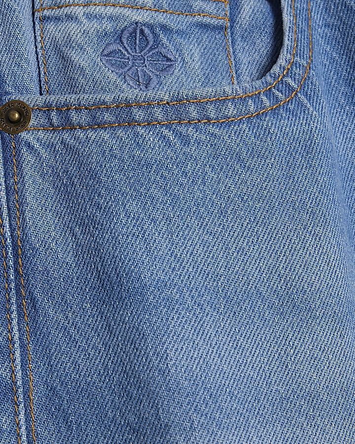 Blue Low Rise Belted Baggy Jeans