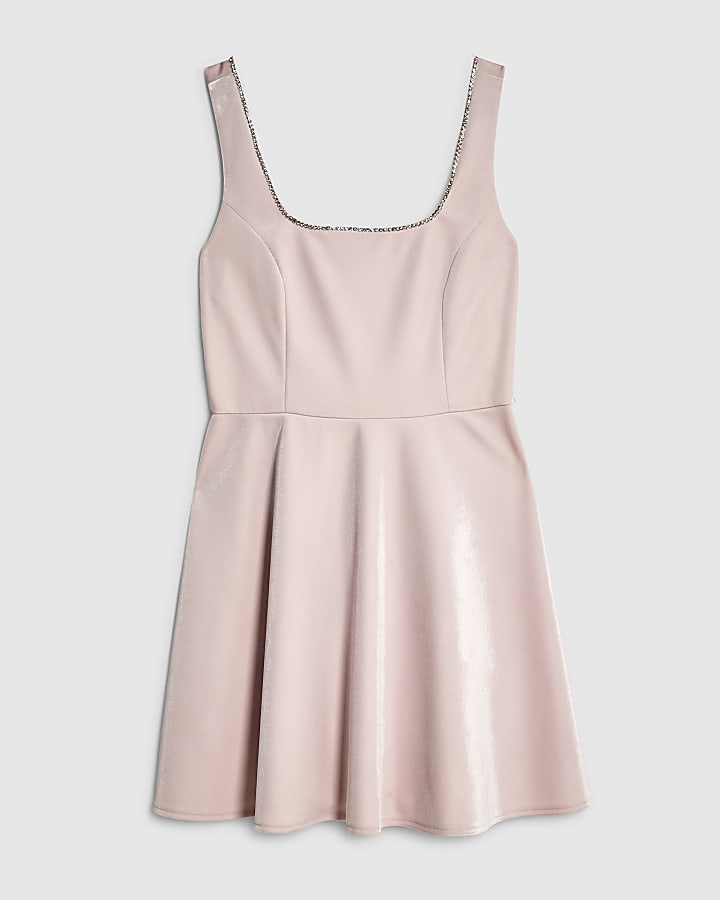 Pink Velvet Embellished Mini Dress
