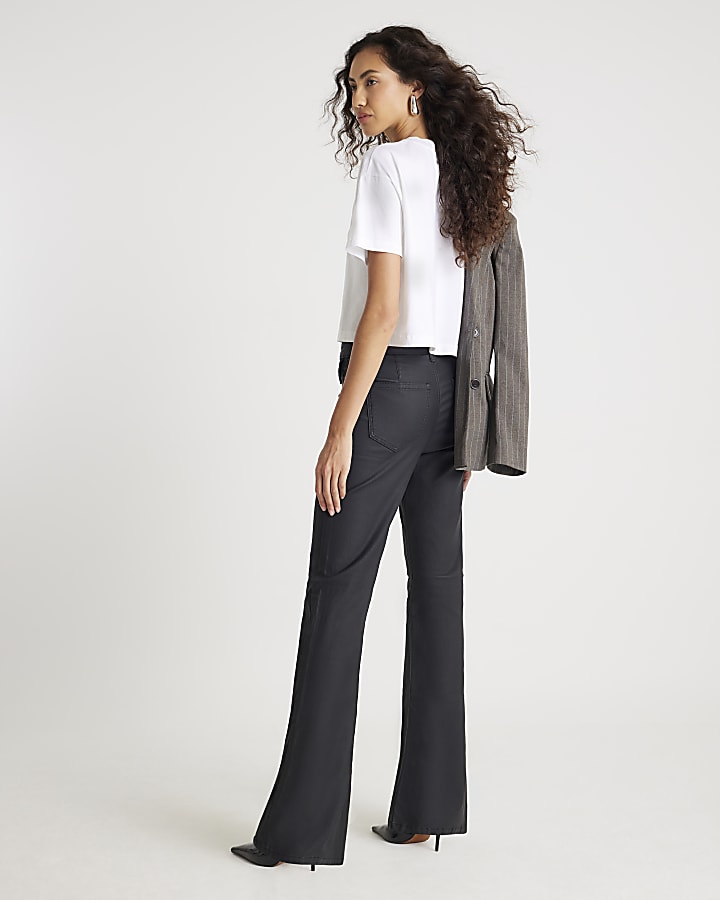 Black Coated Pocket Relaxed Flare Jeans