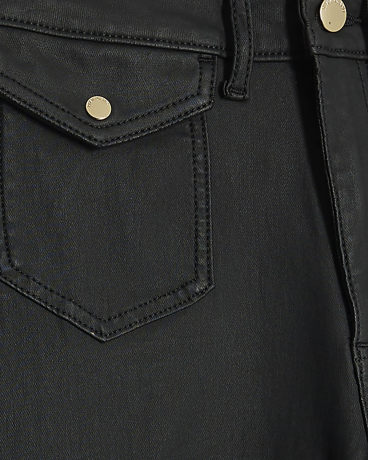 Black Coated Pocket Relaxed Flare Jeans