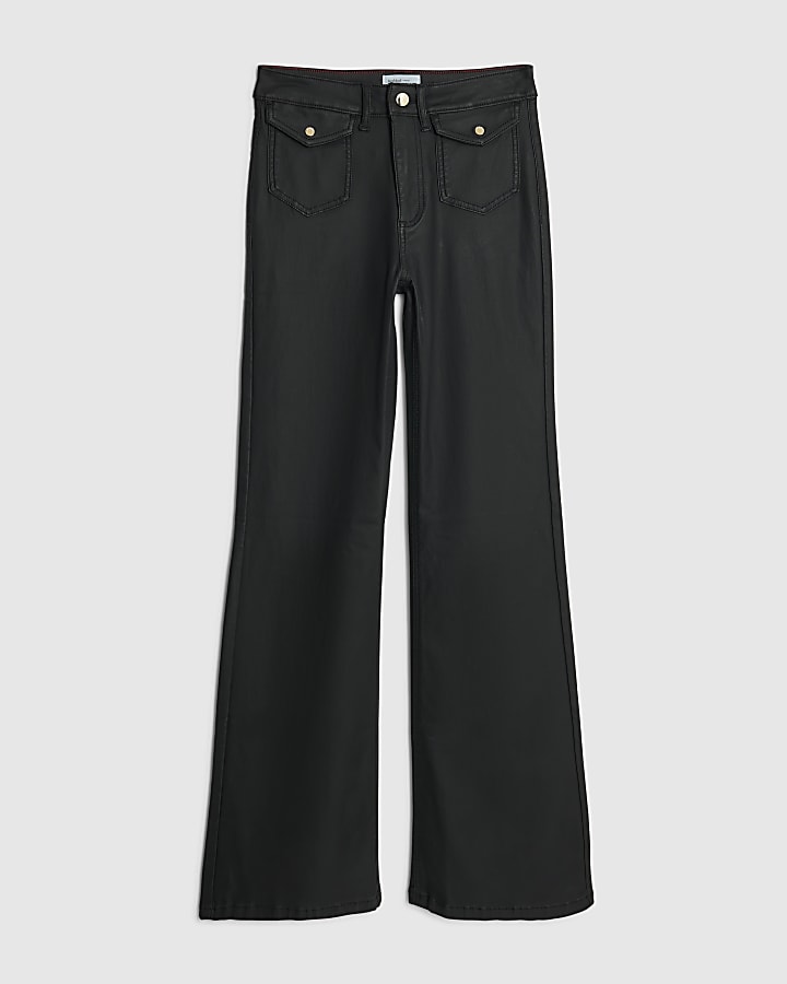 Black Coated Pocket Relaxed Flare Jeans