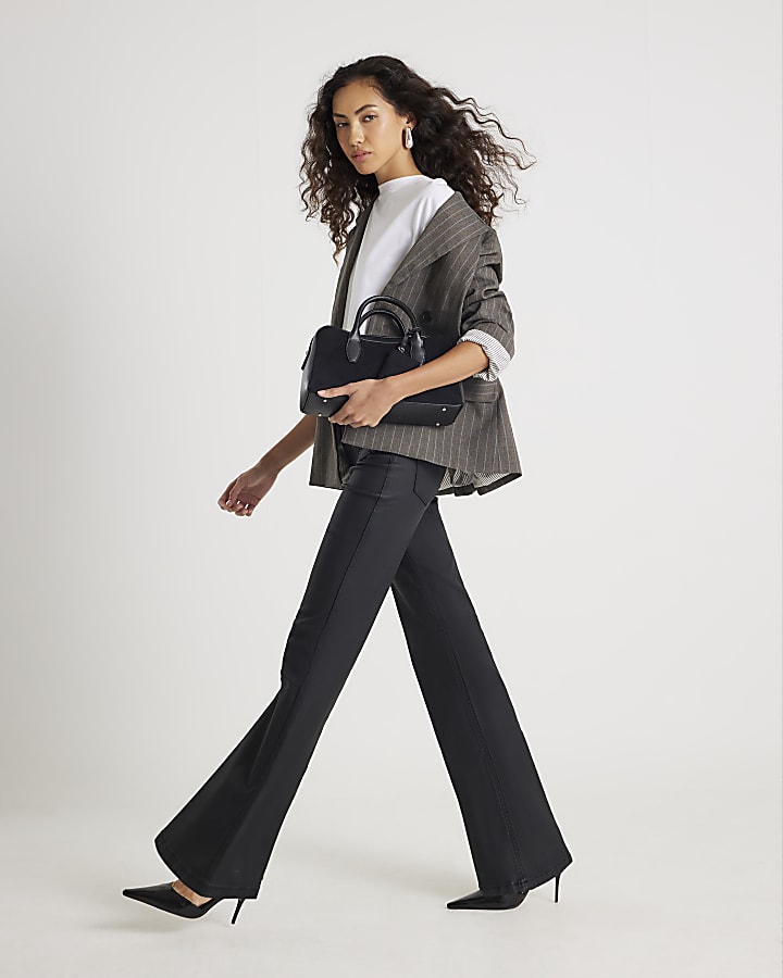 Black Coated Pocket Relaxed Flare Jeans