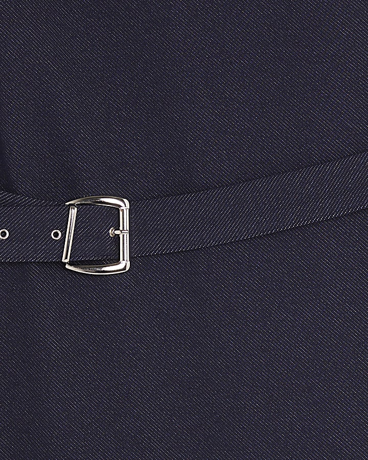 Blue Denim Twill Belted Midi Dress