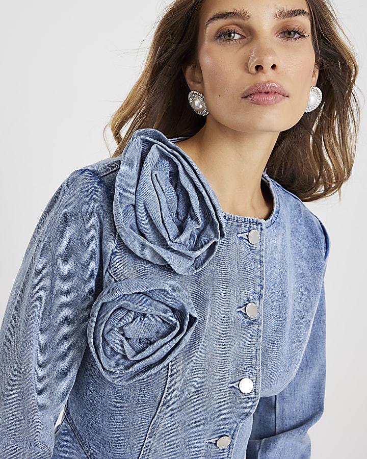 Corsage Peplum Denim Jacket