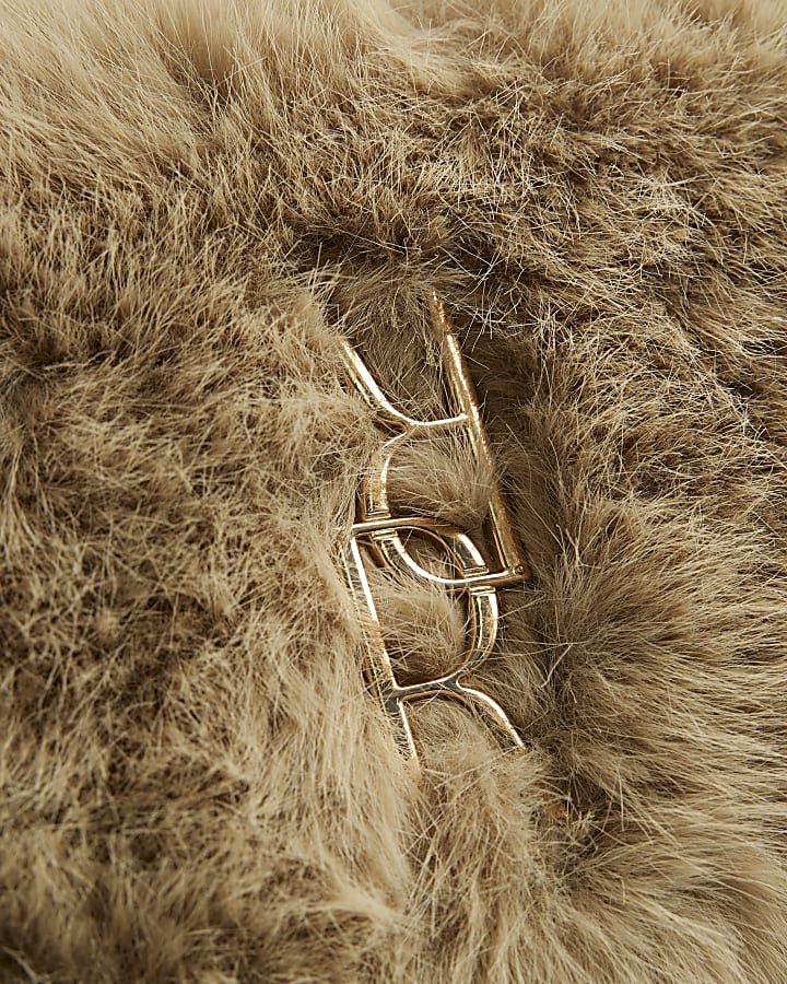 Brown Logo Faux Fur Shoulder Bag